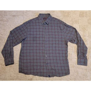 UntuckIt Shirt Mens Large L Plaid Grey Red Slim Fit Long Sleeve Button Down